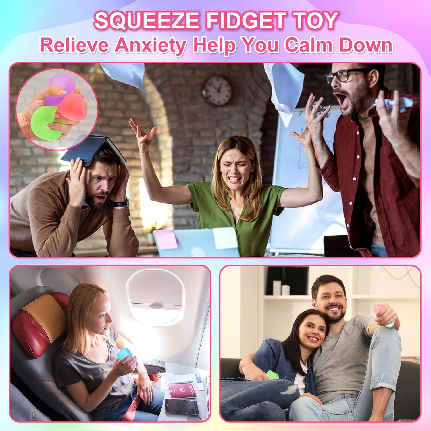 4 Pack Stress Cube Sensory Fidget Toys for Anxiety Stress Relief. Slow Rising Fidget Cube Squeeze Toys. Squishy Cube Filled with Thick Substance. Ice Cube Stress Balls for Adults Kids - Image 5