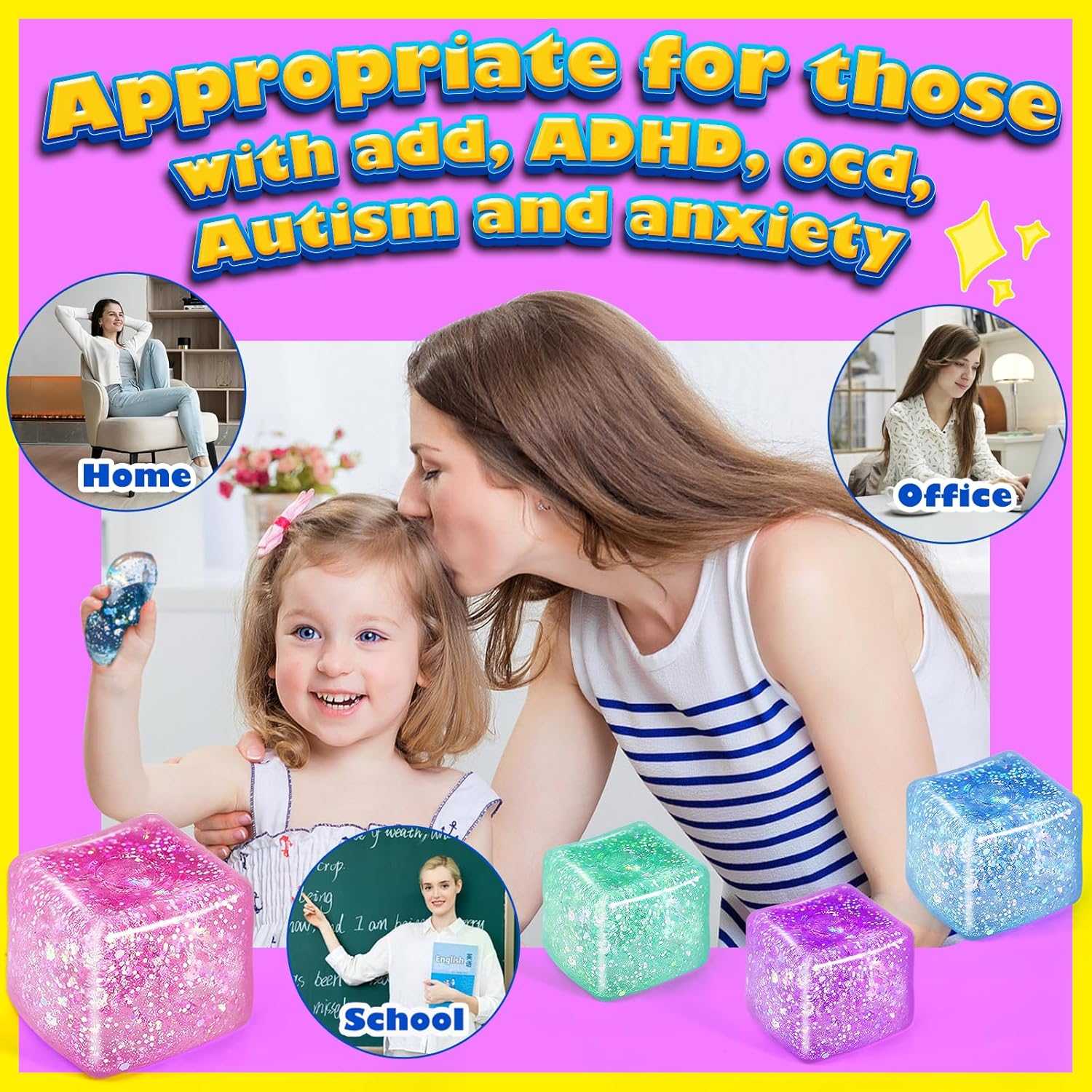 Squishy Fidget Toys for Kids & Adults: 4 Pack Cube Sensory Squeeze Toy-Large Size 2.16''. Stress Anxiety Relief Balls. Gifts for Girls Boys Teens Party Favors. Toys for Ages 3 6 7 8 12 Years Old - Image 6