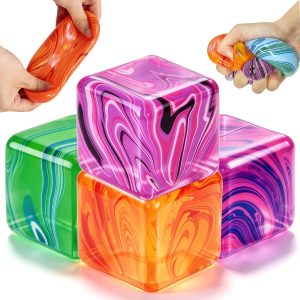 4 Pcs Stress Cube Squishies Fidget Toys. Ice Cube Shape Squeeze Toys. Slow Rise Stress Balls Sensory Toy for Kids Adults with Autism. Stress Relief Classroom Prize. Easter Basket Stuffers