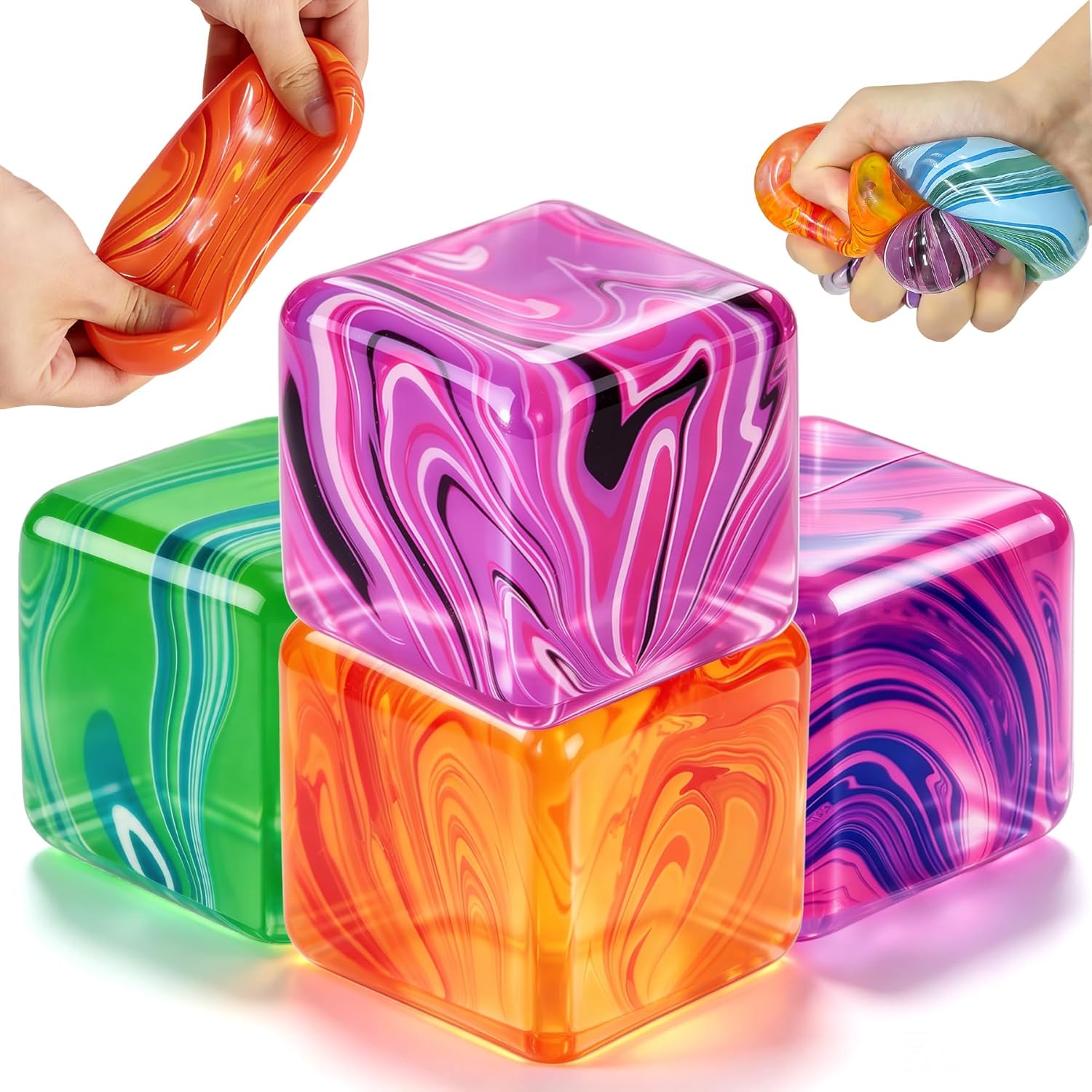 4 Pcs Stress Cube Squishies Fidget Toys. Ice Cube Shape Squeeze Toys. Slow Rise Stress Balls Sensory Toy for Kids Adults with Autism. Stress Relief Classroom Prize. Easter Basket Stuffers