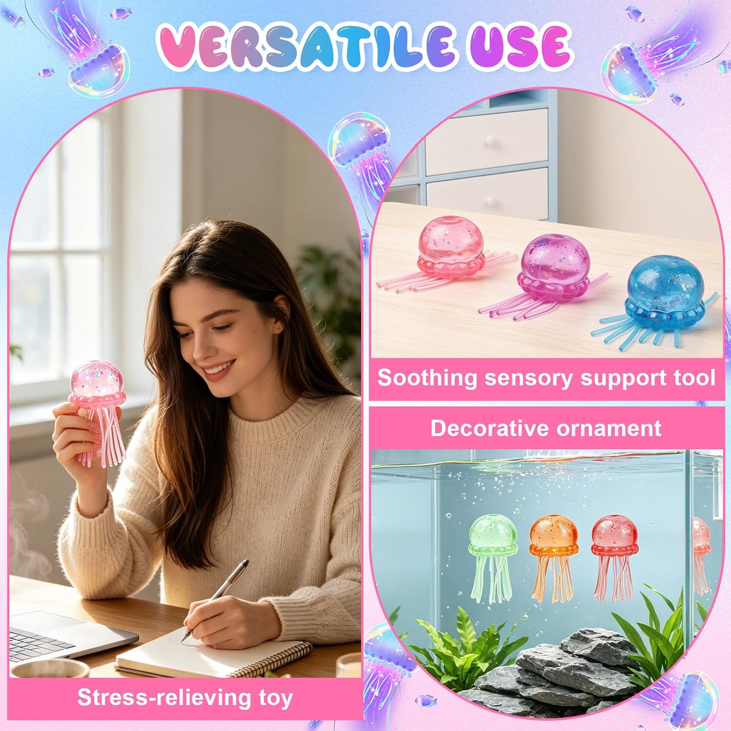 Jellyfish Squishy. Jellyfish Design Squeeze Stress Ball. Drop Malt Sugar Balls for Anxiety Stress for Party Favors Birthday Gift (Blue) - Image 2