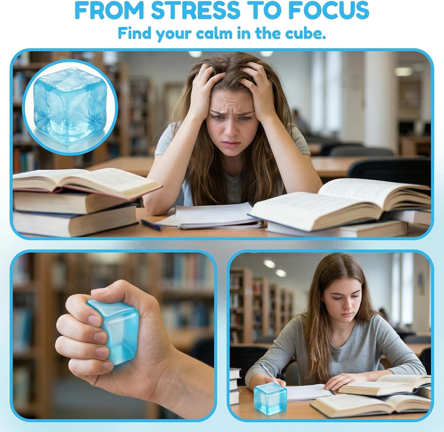 Fidget Toys Squishy Stress Cube. Slow Rising Stress Balls for Adults Kids Squishies Anxiety Relief Squeeze Sensory Toys Gifts (Blue) - Image 2