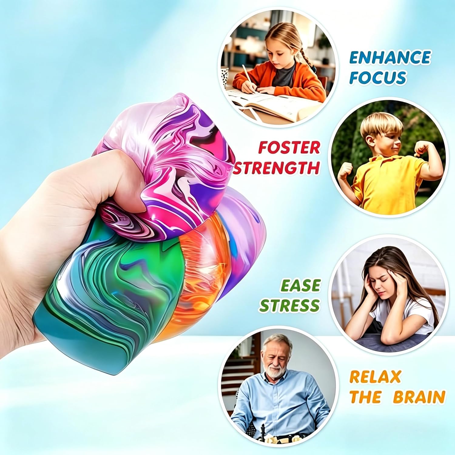 4Pack Fidget Toys Mini Squishy Stress Cube. Stress Balls for Kids. Adults Squishies Anxiety Stress Relief. Ice Squishy Cube Sugar Balls. Sensory Toys for Kids with Autism. Fidgets for Classroom Prize - Image 2