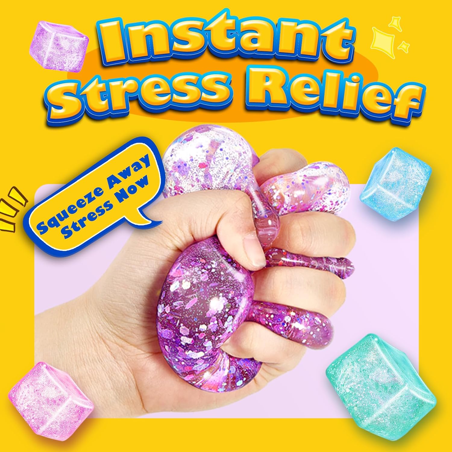 Squishy Fidget Toys for Kids & Adults: 4 Pack Cube Sensory Squeeze Toy-Large Size 2.16''. Stress Anxiety Relief Balls. Gifts for Girls Boys Teens Party Favors. Toys for Ages 3 6 7 8 12 Years Old - Image 3
