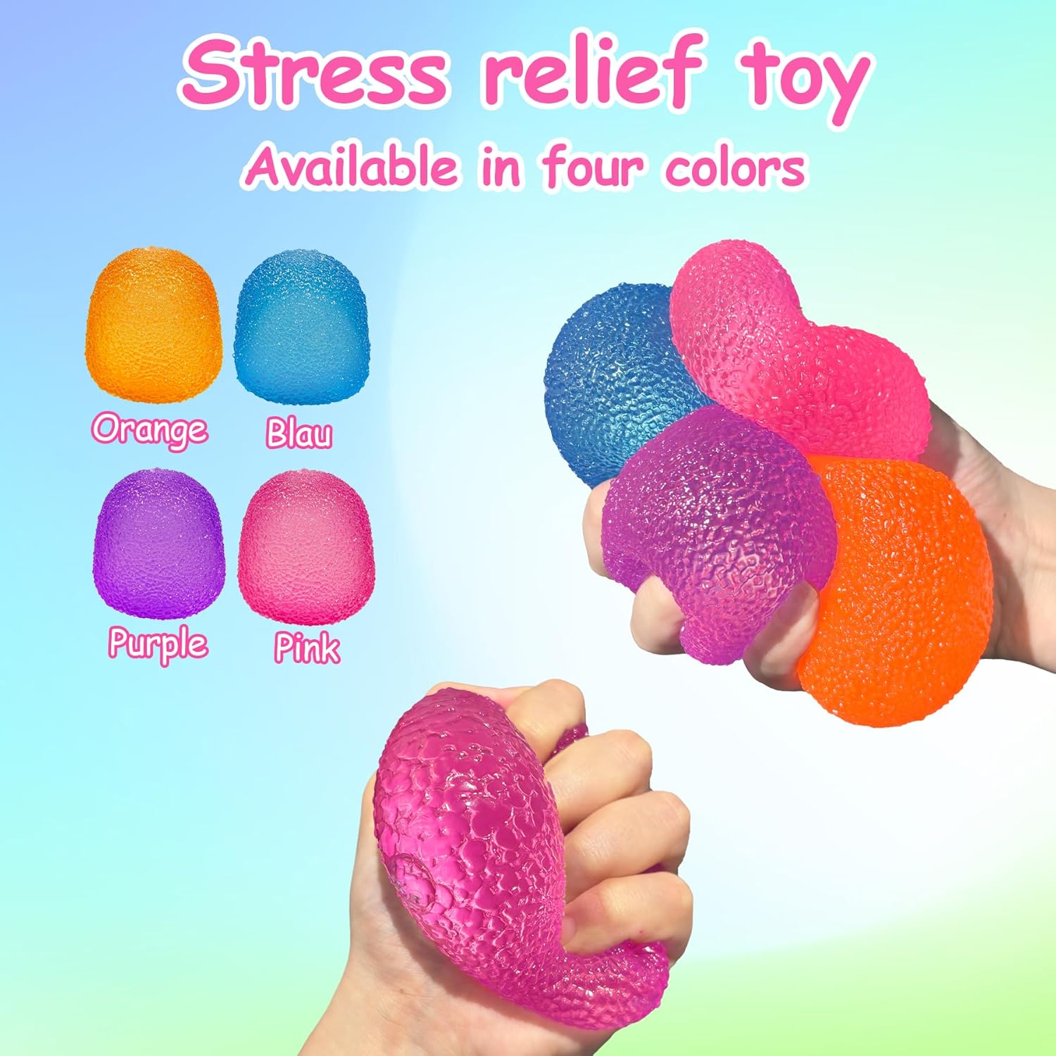 Stress Balls-Gumdrop Squishy Stress for Kids and Adults. Super Solid Squeeze Ball. Sensory for Stress Relief. Birthday. Easter Basket Stuffers and Party Favors(Pink) - Image 3