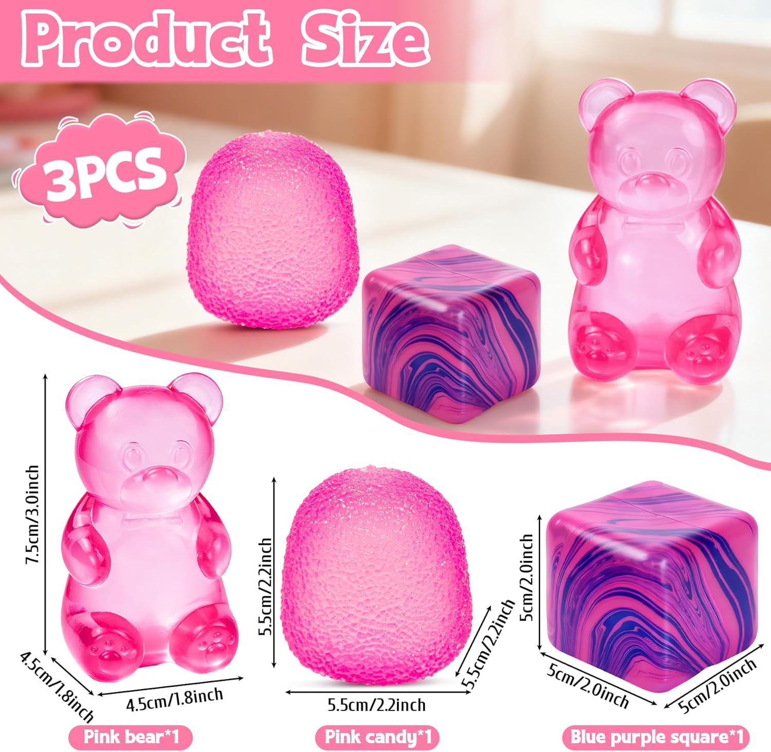 3Pcs Taba Squishies Fidget Toys. Stress Balls for Kids and Adults. Squishies Stress Cube. Sensory Toys for Kids with Autism. Fidgets for Classroom Prize. Birthday Gifts Party Favors(Random Color) - Image 2