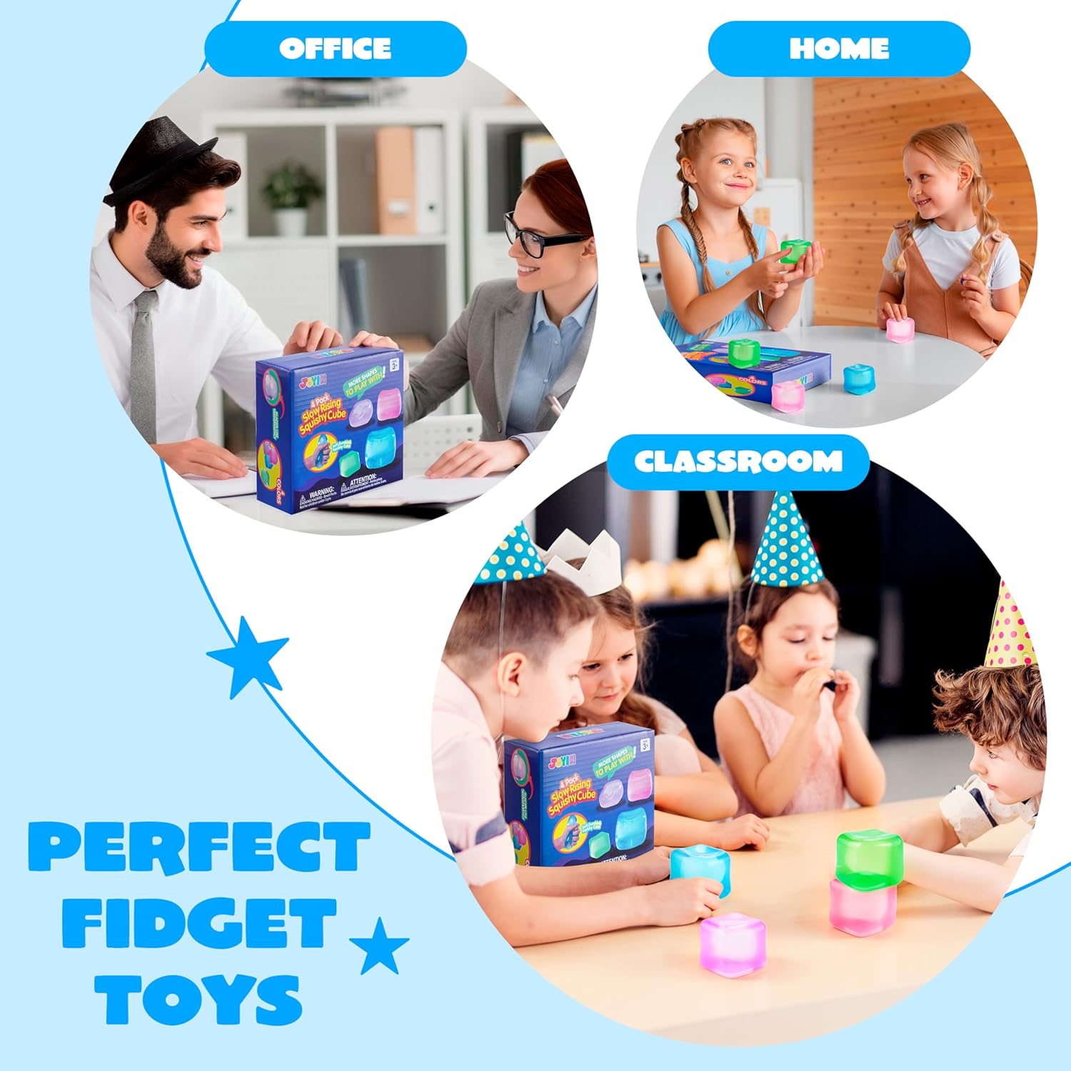 JOYIN 4 Pack Stress Cube. 2'' High Density Cube Fidget Toy. Stress Relief with Slow Rising Sensory Squishy Toys for Kids Adults. Birthday Gifts. Party Favors. Classroom Prizes for Boys Girls - Image 4