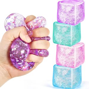 Squishy Fidget Toys for Kids & Adults: 4 Pack Cube Sensory Squeeze Toy-Large Size 2.16''. Stress Anxiety Relief Balls. Gifts for Girls Boys Teens Party Favors. Toys for Ages 3 6 7 8 12 Years Old