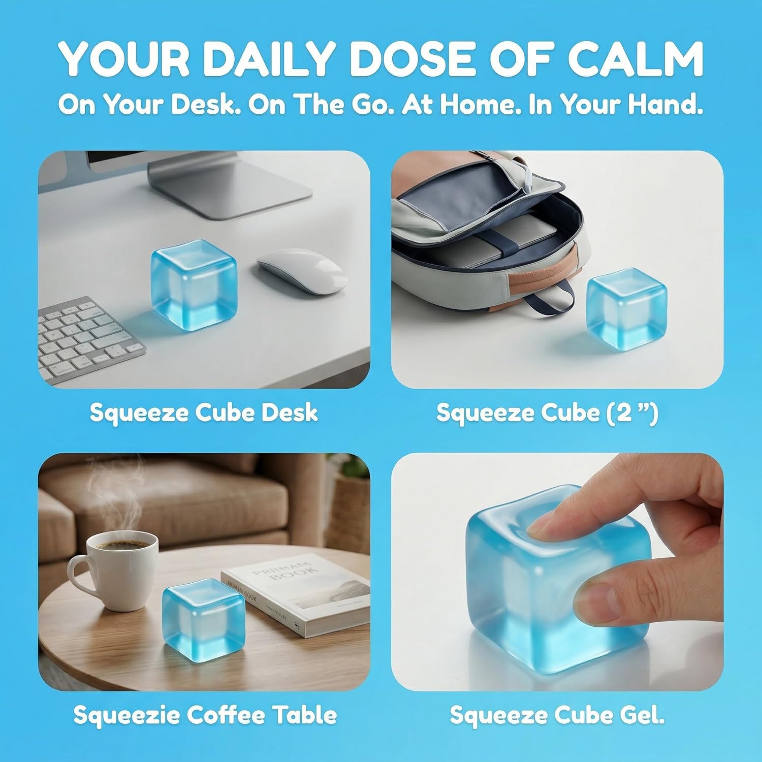Fidget Toys Squishy Stress Cube. Slow Rising Stress Balls for Adults Kids Squishies Anxiety Relief Squeeze Sensory Toys Gifts (Blue) - Image 3