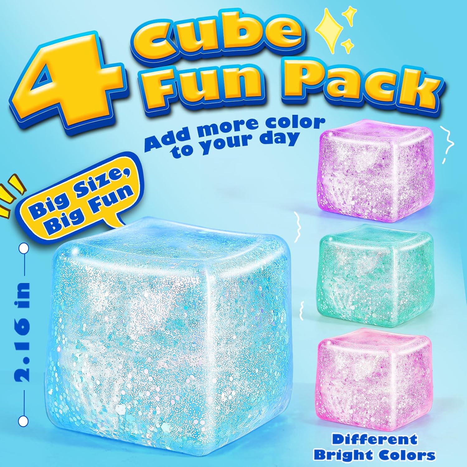 Squishy Fidget Toys for Kids & Adults: 4 Pack Cube Sensory Squeeze Toy-Large Size 2.16''. Stress Anxiety Relief Balls. Gifts for Girls Boys Teens Party Favors. Toys for Ages 3 6 7 8 12 Years Old - Image 2